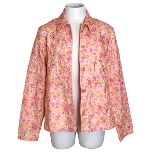 REBECCA MALONE Multicolor Floral Watercolor Button Front Jacket - Picture 1 of 12